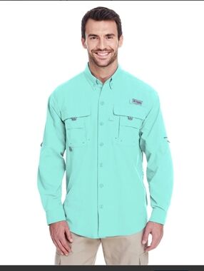 Columbia PFG X Realtree Turquoise Long-Sleeve Outdoor SPF 50 Button-Up Shirt